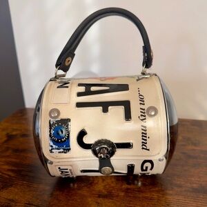 Unique black and white license plate purse